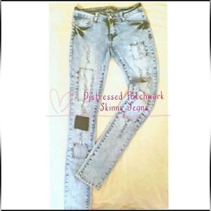 Distressed Patchwork Skinny Jean